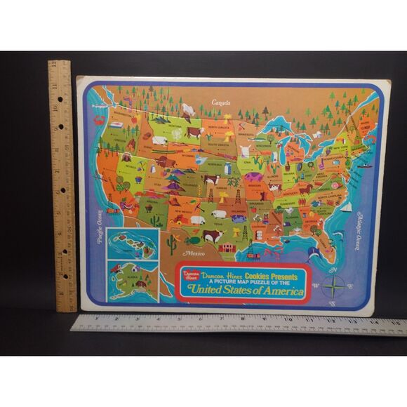 Vintage Dunkin Hines USA Map Geography Educational Homeschool Frame Tray Puzzle‎ - Picture 1 of 6